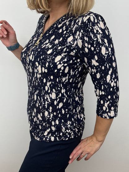 ALEXANDRA navy 3/4 sleeve zip top