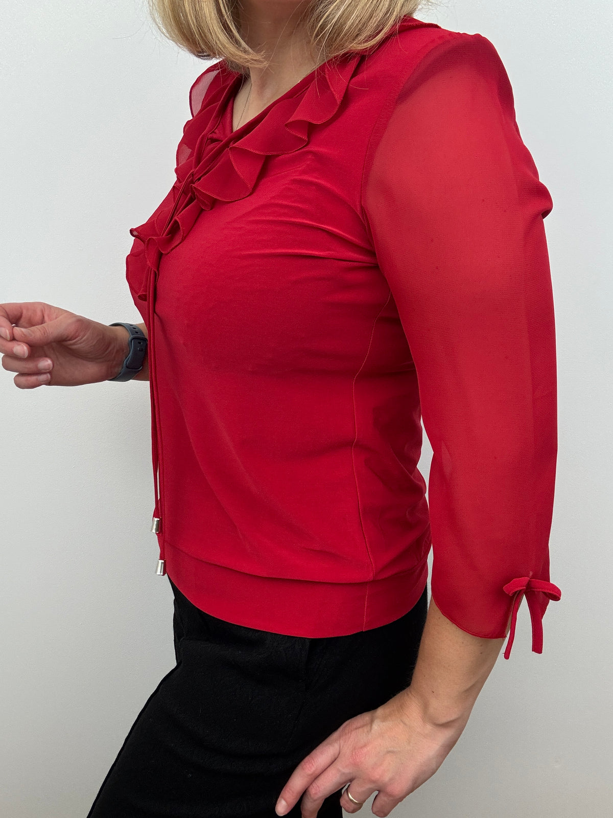 ROSALIE plain red ruffle top