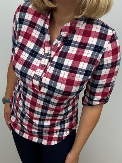ERICA check stand-up collar top