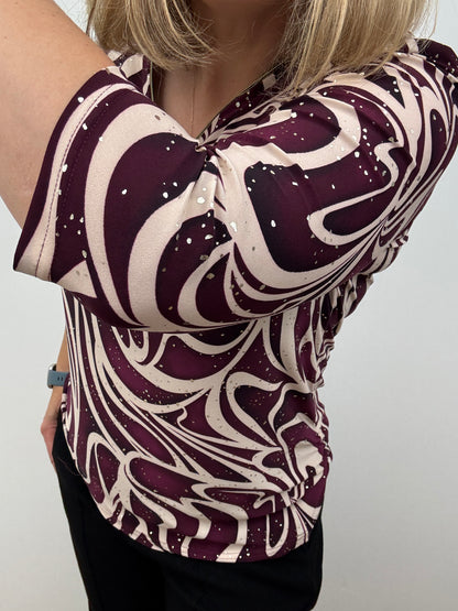 CELESTE burgundy 3/4 sleeve zip top
