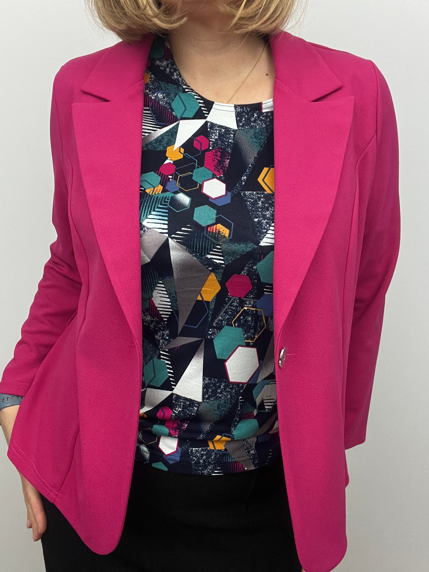 Fuchsia fabric jacket with lapel collar