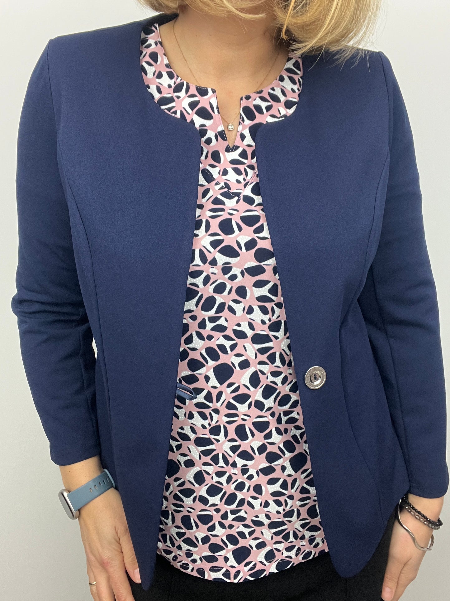 Navy One-button fabric jacket