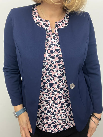 Navy One-button fabric jacket