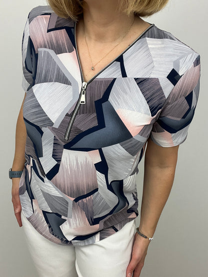BECKY short sleeve zip top