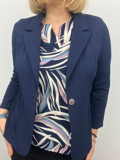 Navy fabric jacket with lapel collar