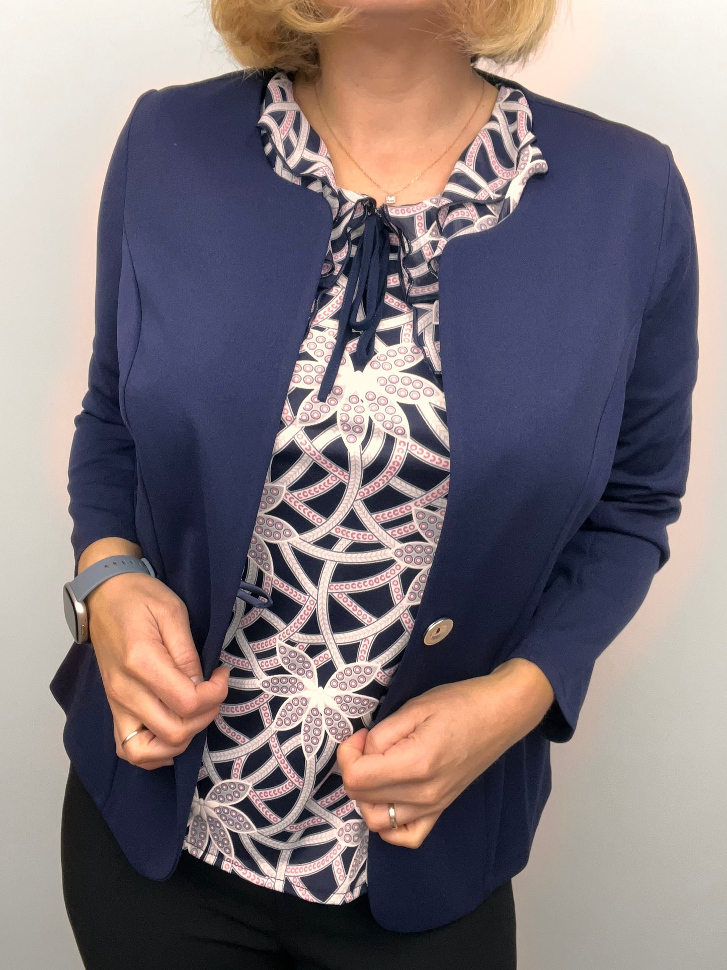 Navy One-button fabric jacket