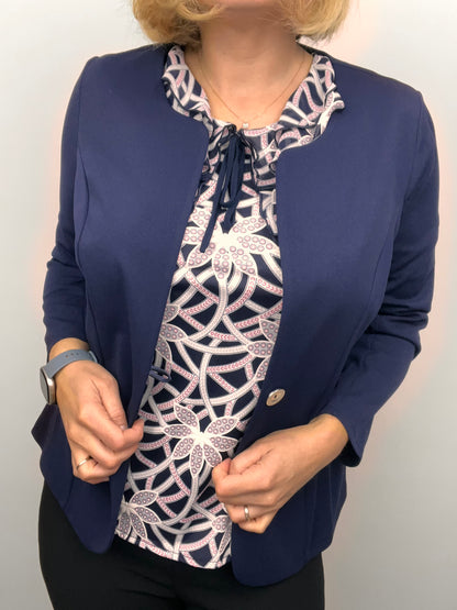 Navy One-button fabric jacket