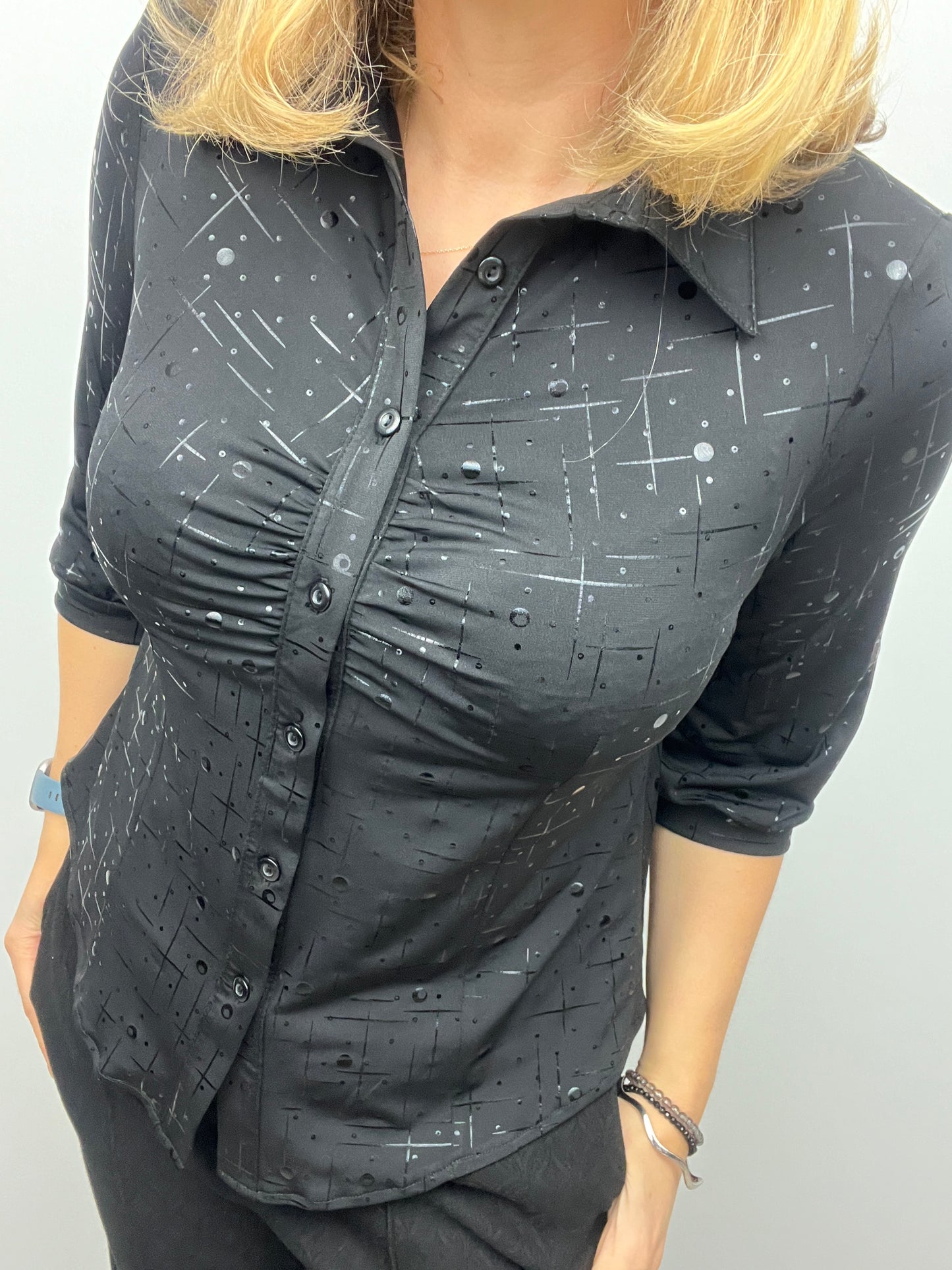 BROOKE black button down blouse with shimmer