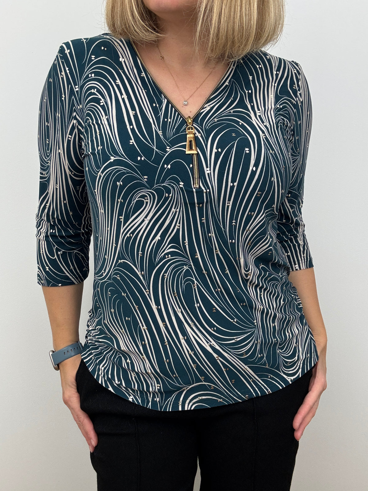 ELLA GRACE teal 3/4 sleeve zip top
