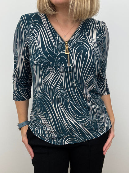 ELLA GRACE teal 3/4 sleeve zip top
