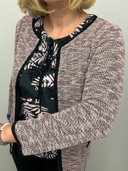Pink melange fine knit cardigan with zipper and pockets