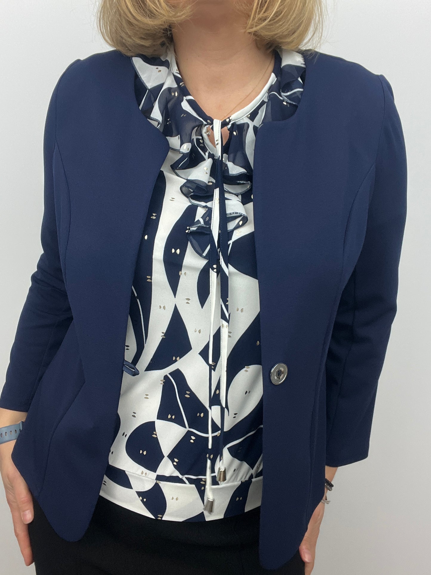 Navy One-button fabric jacket