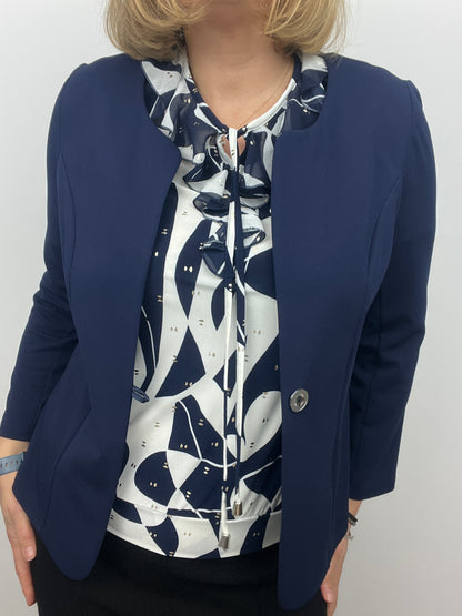 Navy One-button fabric jacket