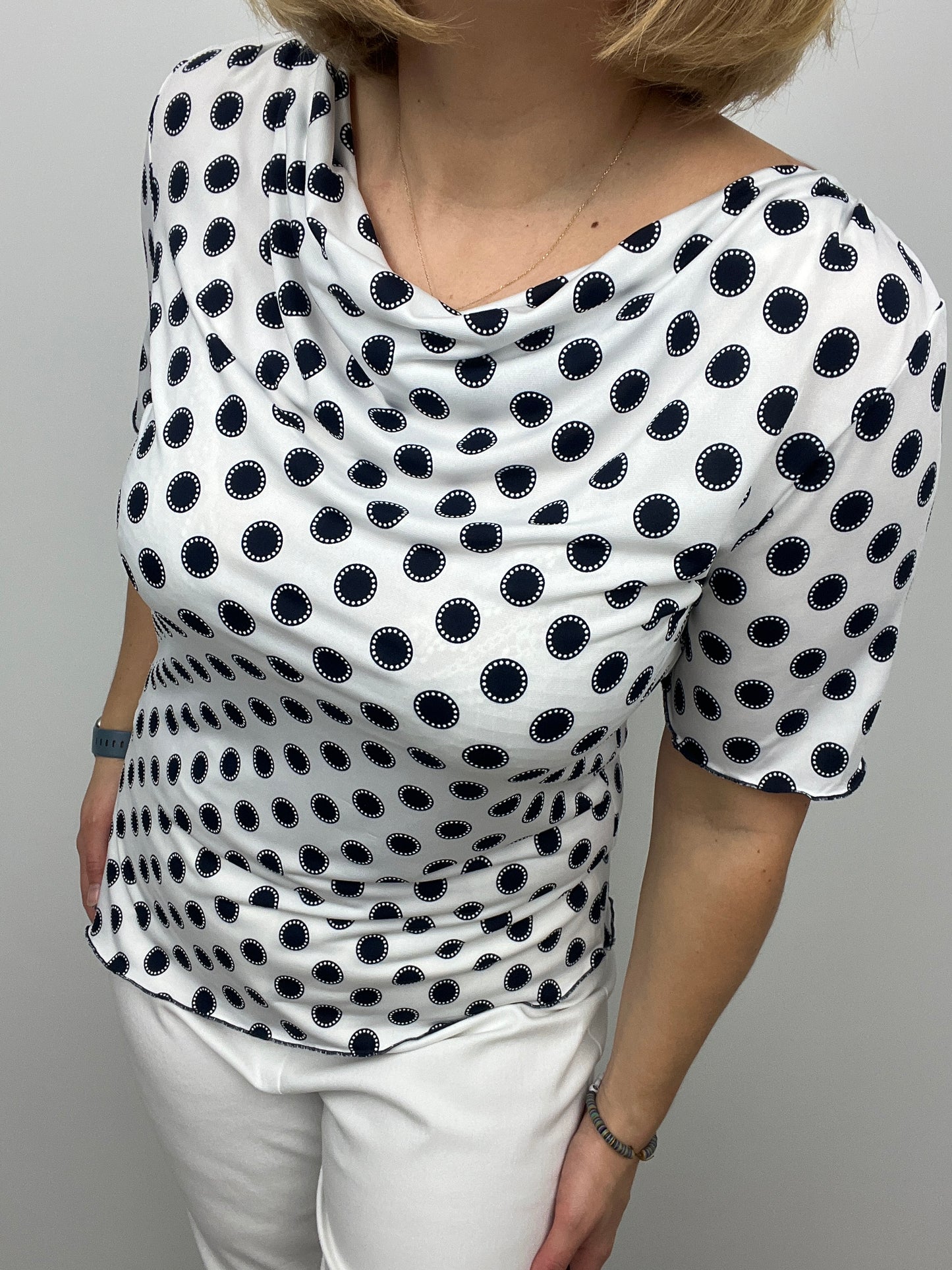KATE polka dot cowl neck top