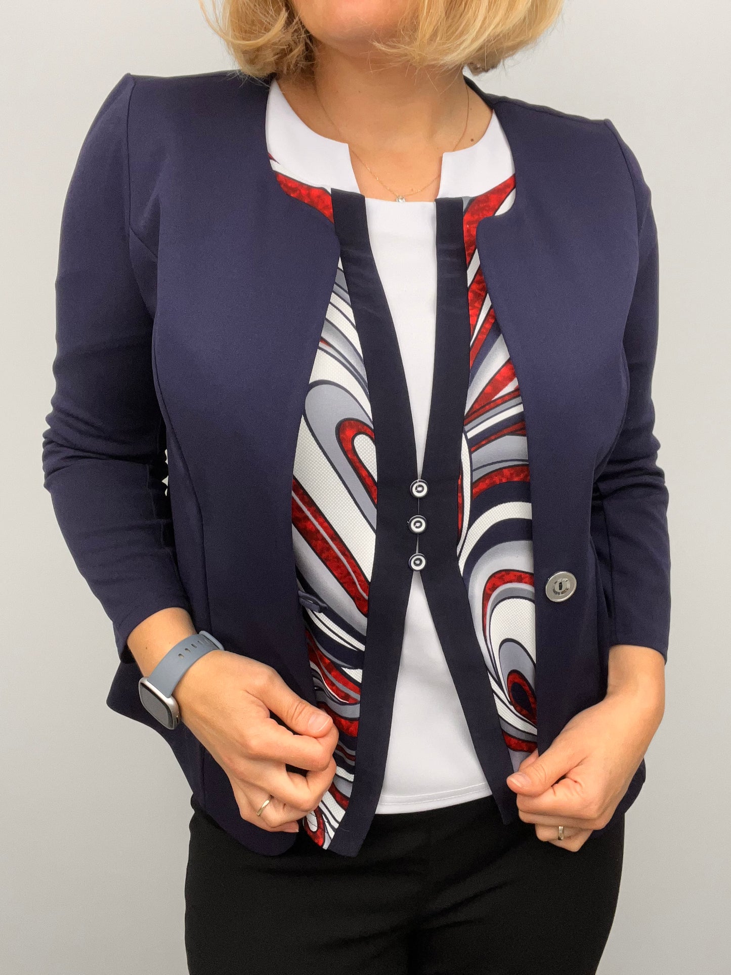 Navy One-button fabric jacket