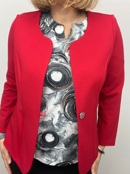 Red One-button fabric jacket