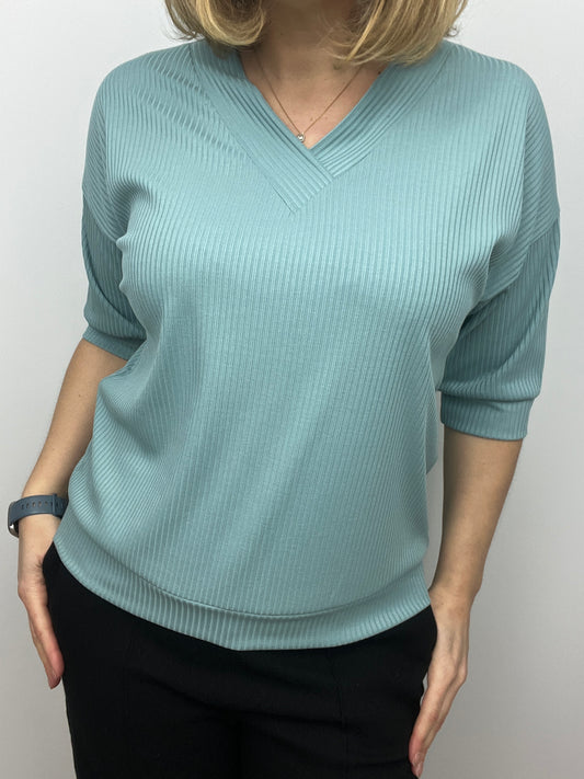 JADE soft ribbed V-neck top - fresh sage