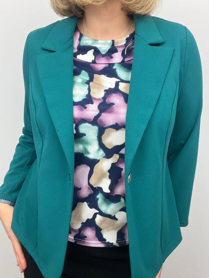 Emerald green fabric jacket with lapel collar