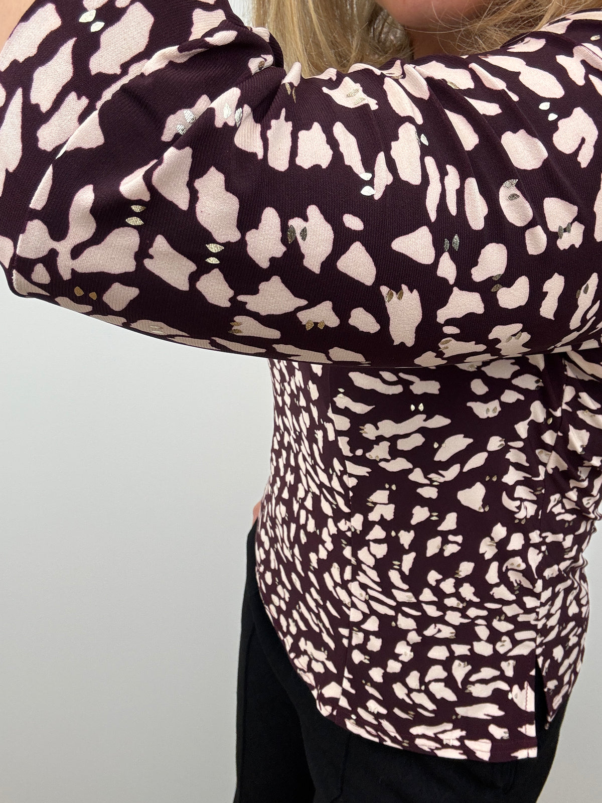 FRAN burgundy top with pleated neckline