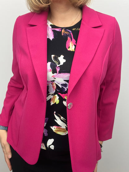 Fuchsia fabric jacket with lapel collar