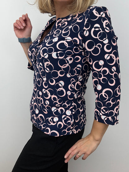 CAMERON navy V-neck top with 3 buttons