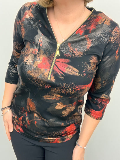 GWEN festive 3/4 sleeve zip top