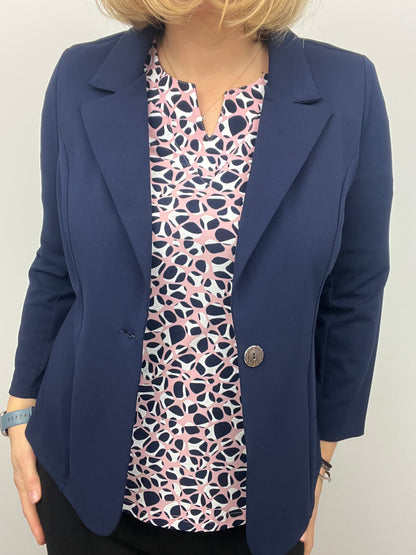 Navy fabric jacket with lapel collar