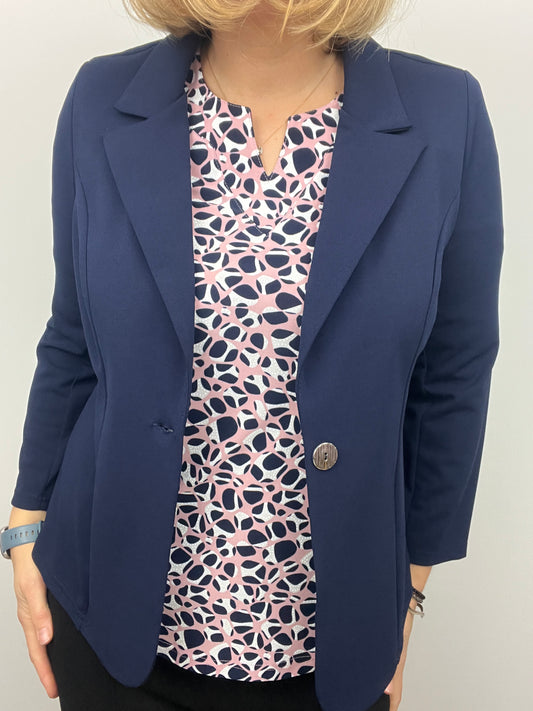 Navy fabric jacket with lapel collar