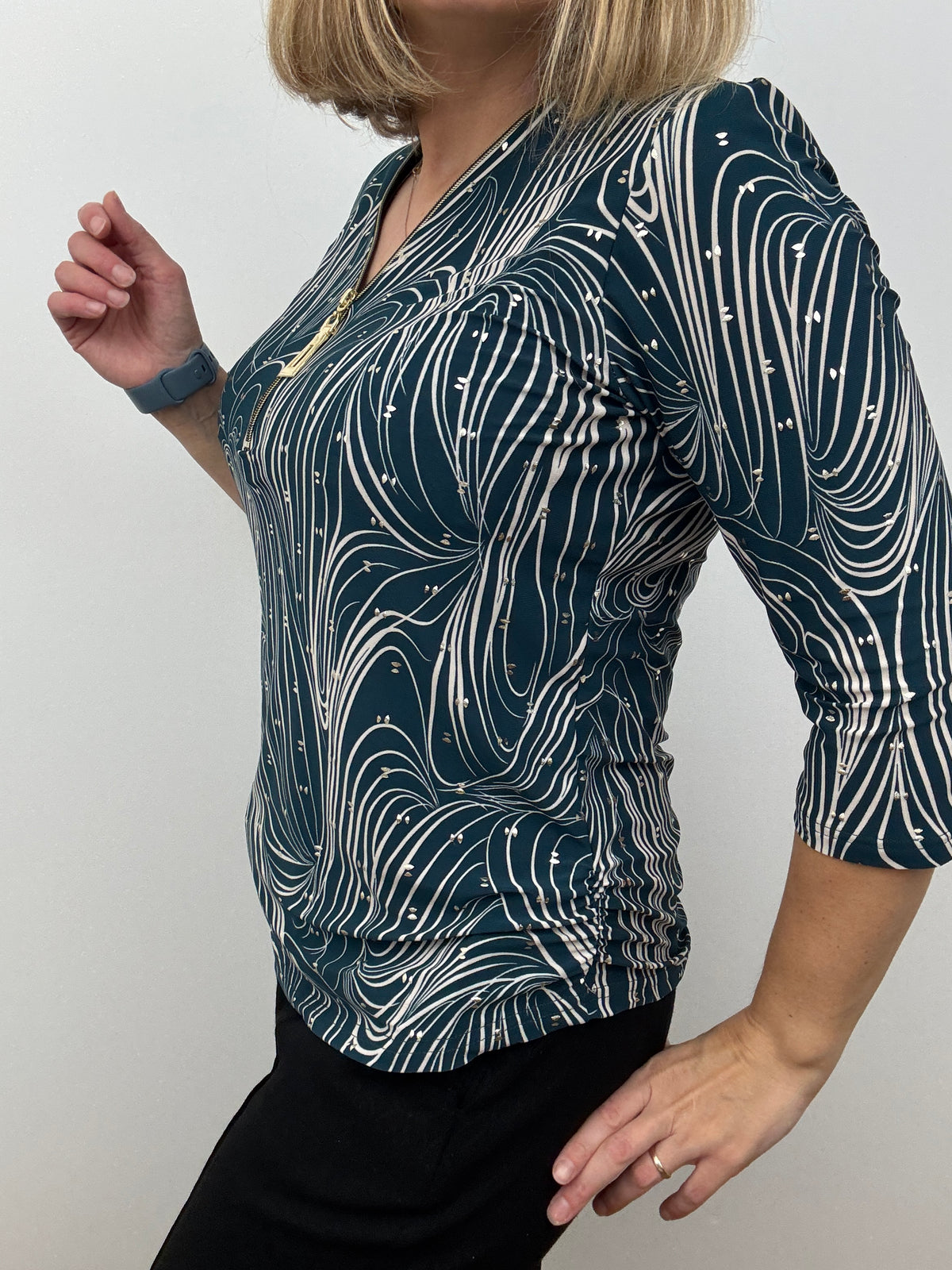 ELLA GRACE teal 3/4 sleeve zip top