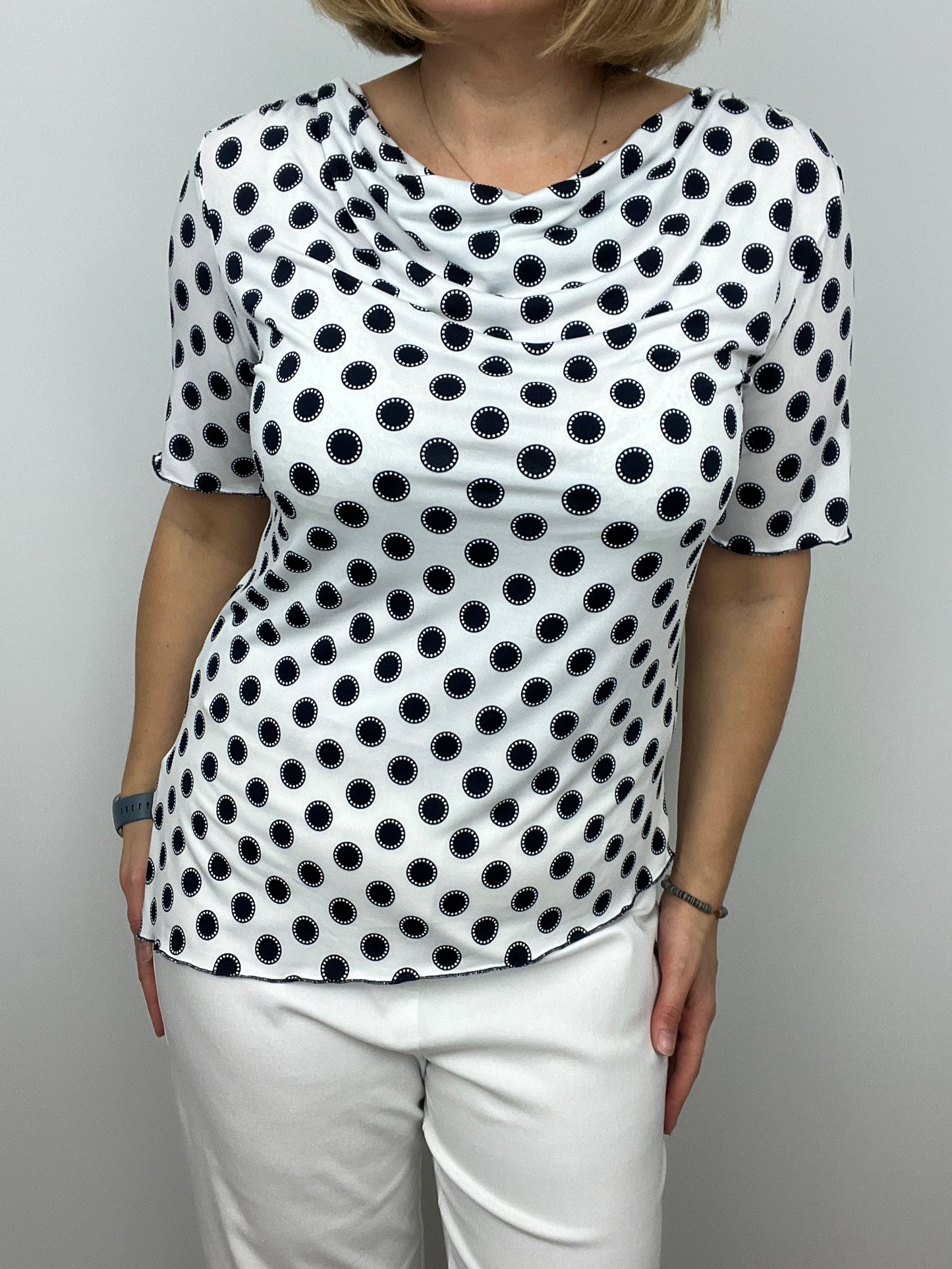 KATE polka dot cowl neck top