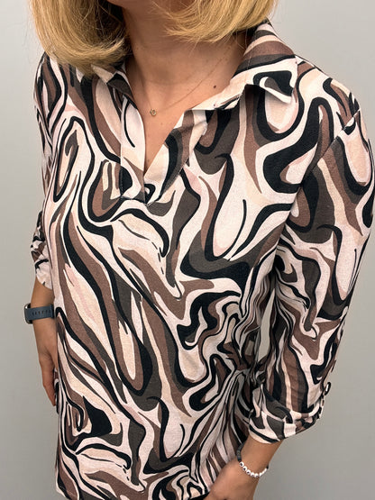 HILARY fine knit shirt style top with collar
