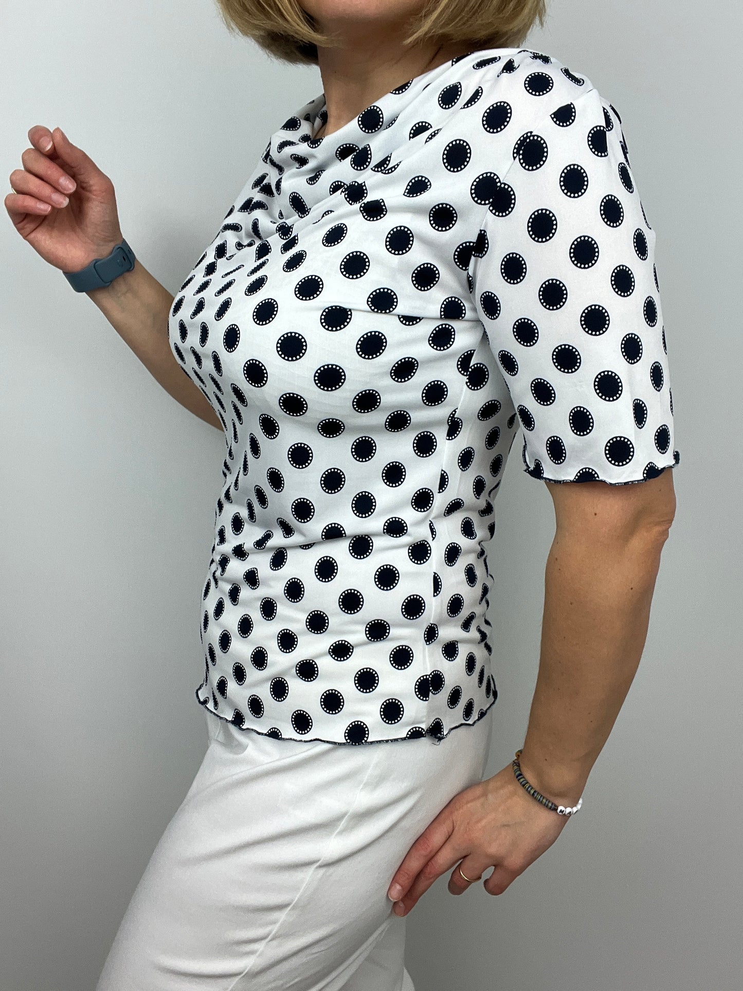 KATE polka dot cowl neck top