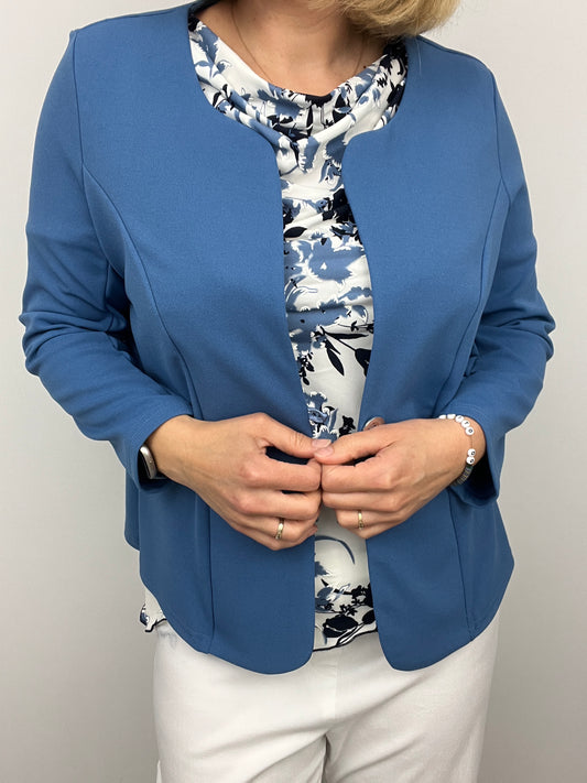 Denim blue One-button fabric jacket