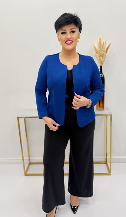 Royal blue One-button fabric jacket