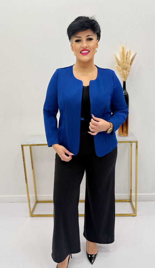 Royal blue One-button fabric jacket