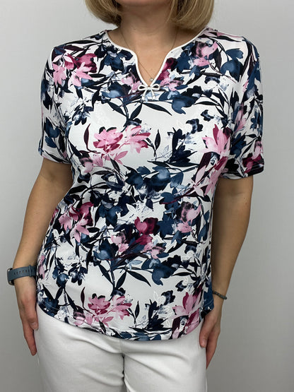 ORCHID short sleeve top with mini-V