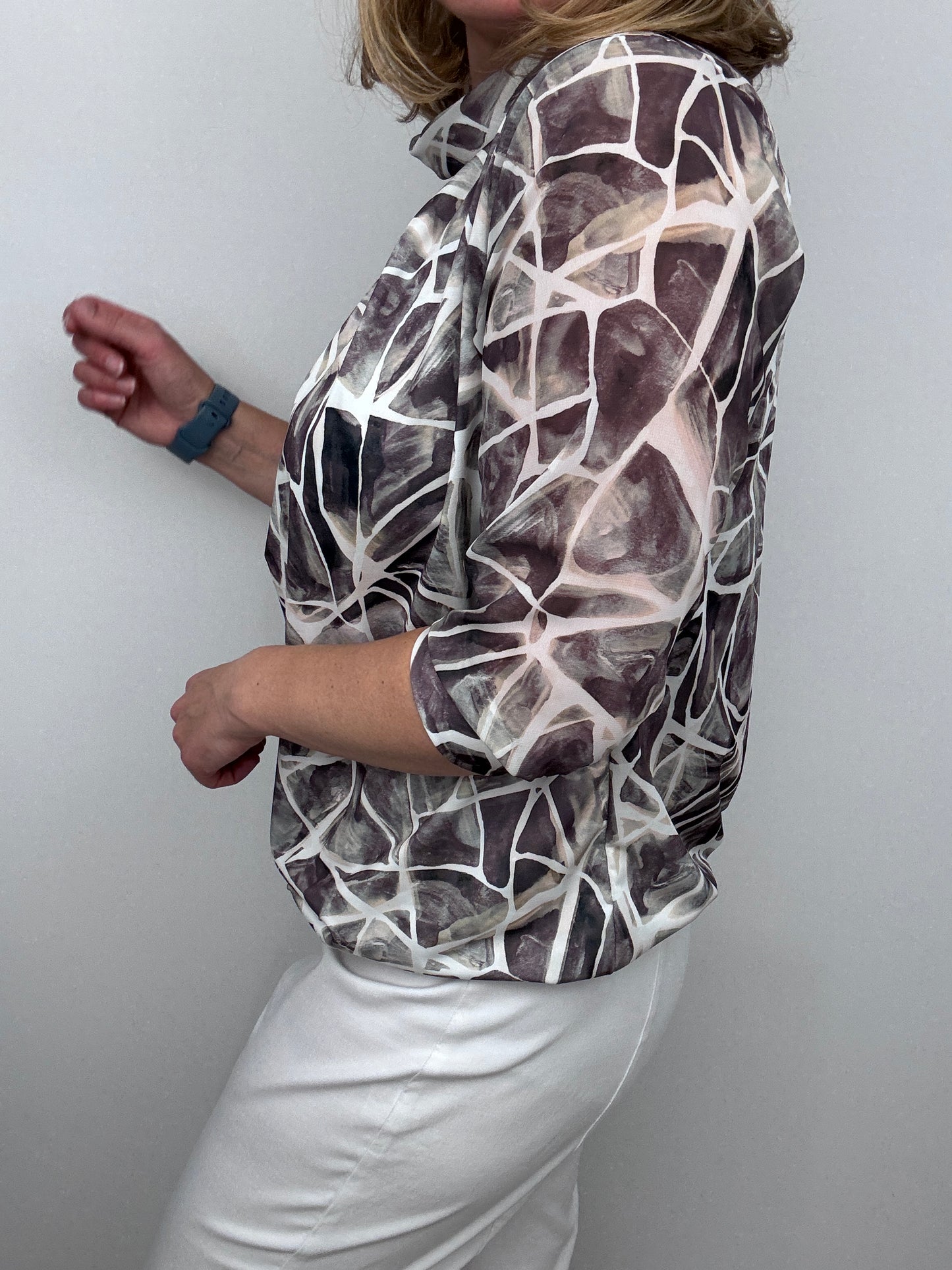 GERALDINE high neck top with gently elasticated hem