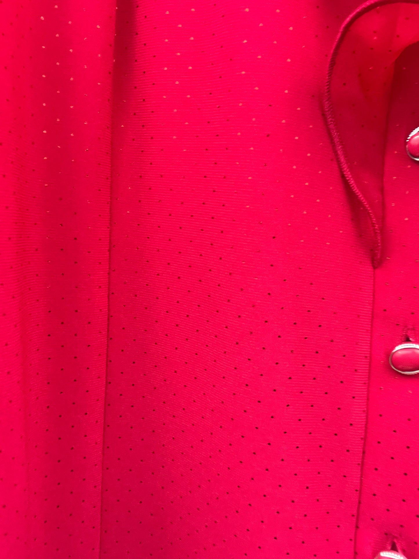 EDNA red blouse with ruffle front and half collar