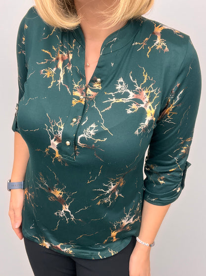 KAYLA stand-up collar bottle green top