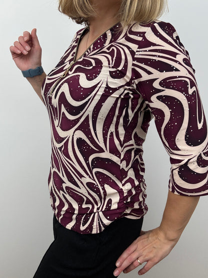 CELESTE burgundy 3/4 sleeve zip top