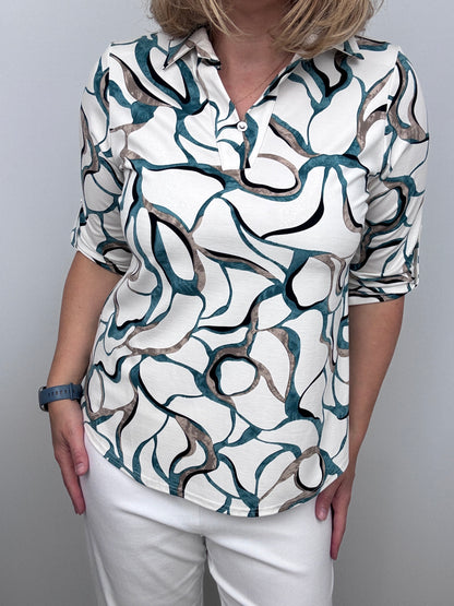 BARBARA top with collar and V-neckline