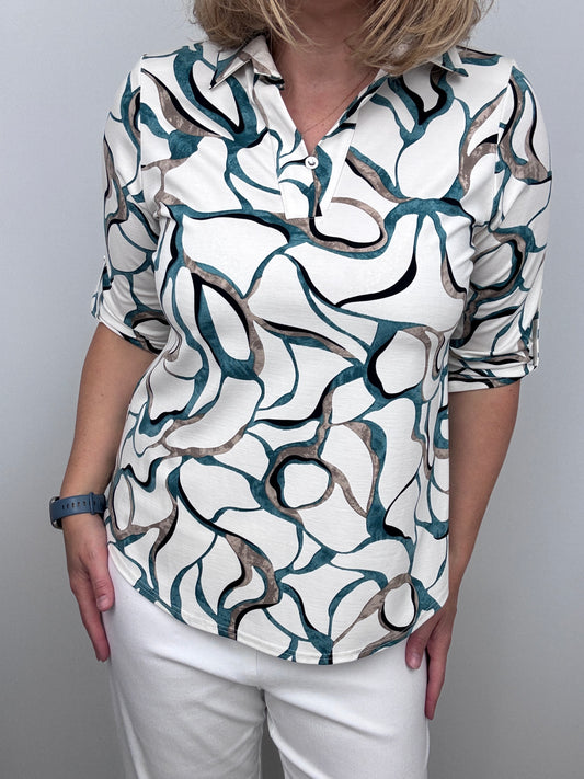 BARBARA top with collar and V-neckline