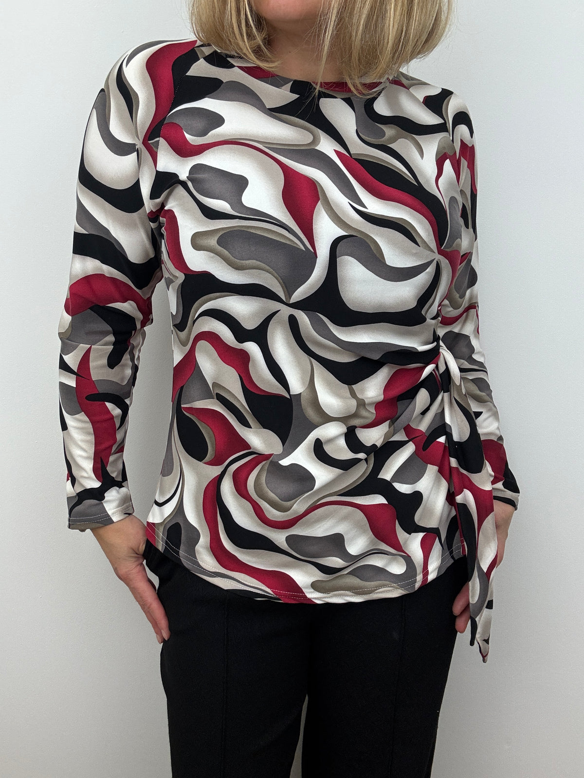 SUZANNE peachy feel long sleeve wrap-style top