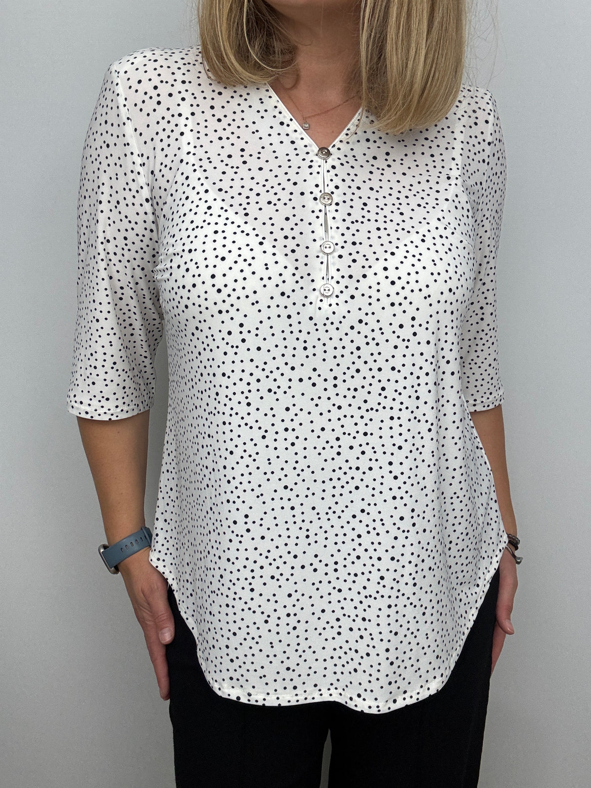 PAULA button-detail V-neck top