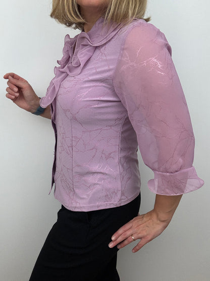 LUCIA lavender pink blouse with ruffle front and stand up collar