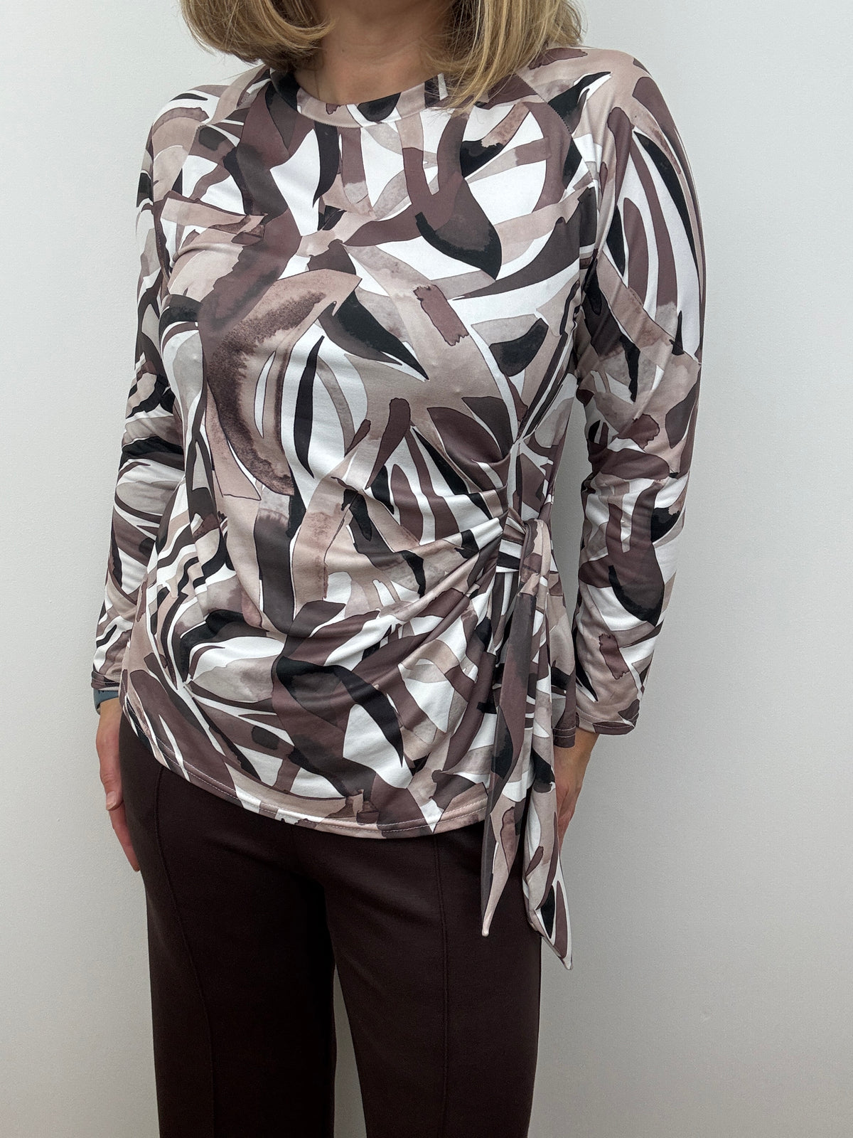 MARGARET peachy feel long sleeve wrap-style top