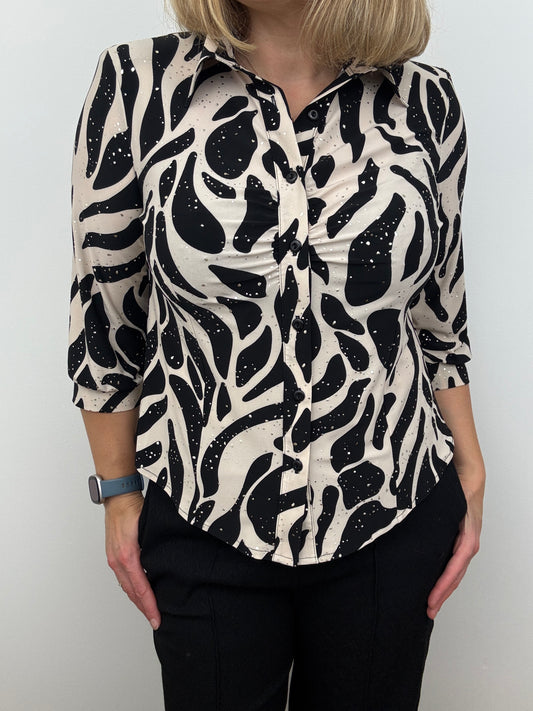 NATALIE black and stone button down blouse