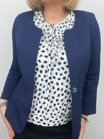 Navy One-button fabric jacket