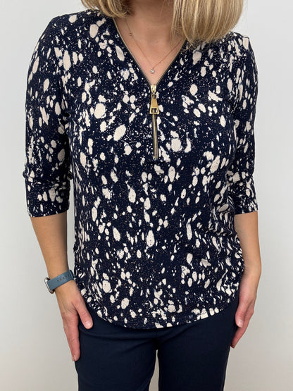 ALEXANDRA navy 3/4 sleeve zip top