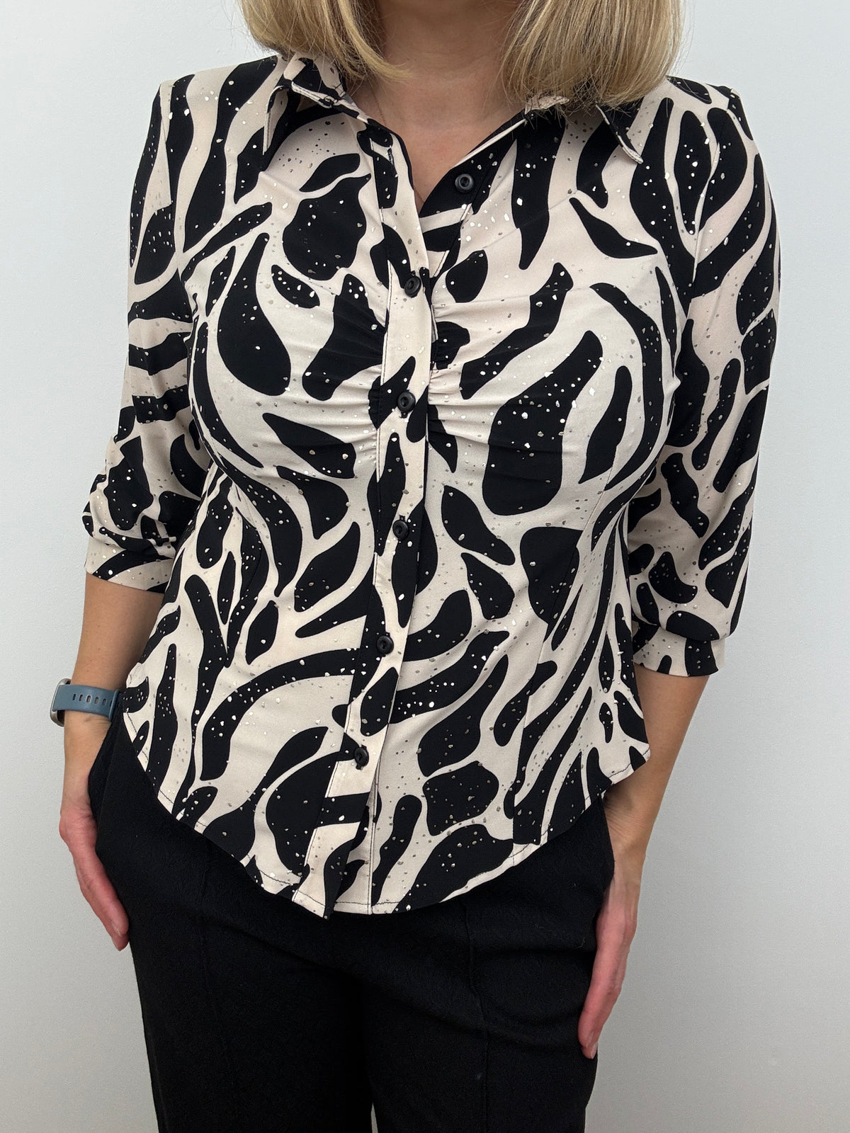 NATALIE black and stone button down blouse